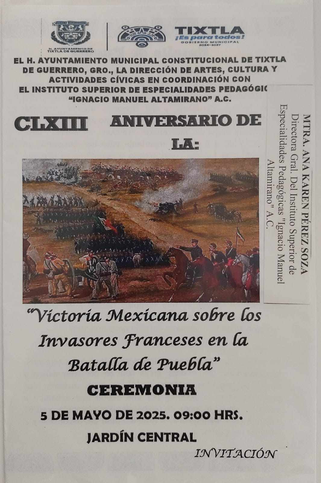 CLXII ANIVERSARIO DE LA VICTORIA MEXICANA SOBRE LOS INVASORES FRANCESES EN LA BATALLA DE PUEBLA